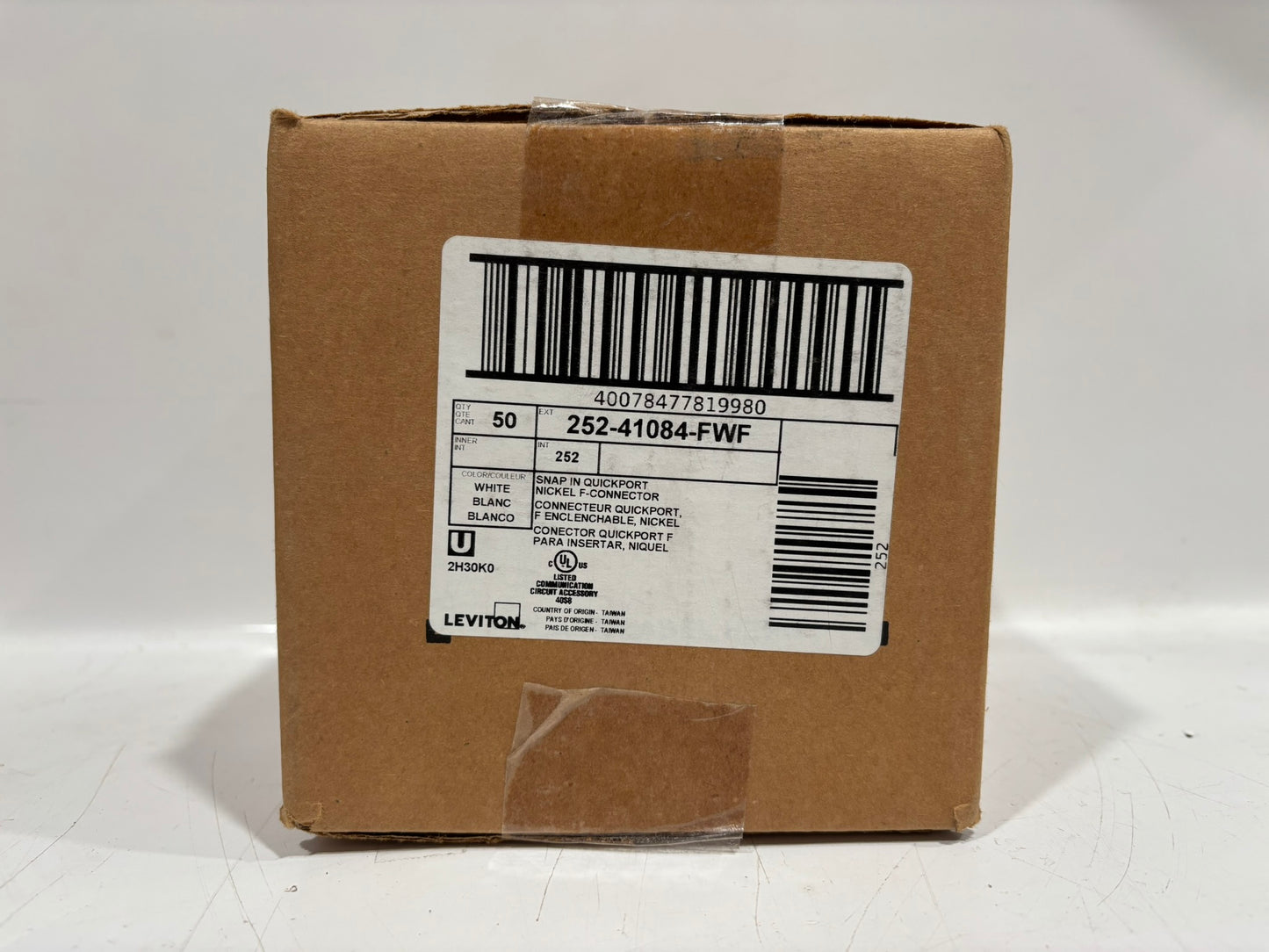 50 PK Leviton 252-41084-FWF QuickPort F-Connector Adapter, White, 75 Ohm