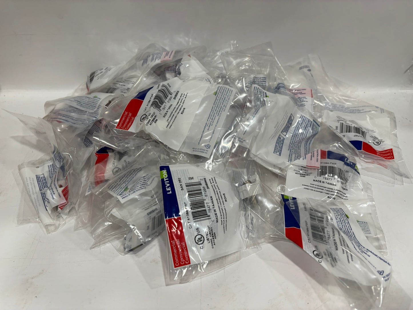 50 PK Leviton 252-41084-FWF QuickPort F-Connector Adapter, White, 75 Ohm