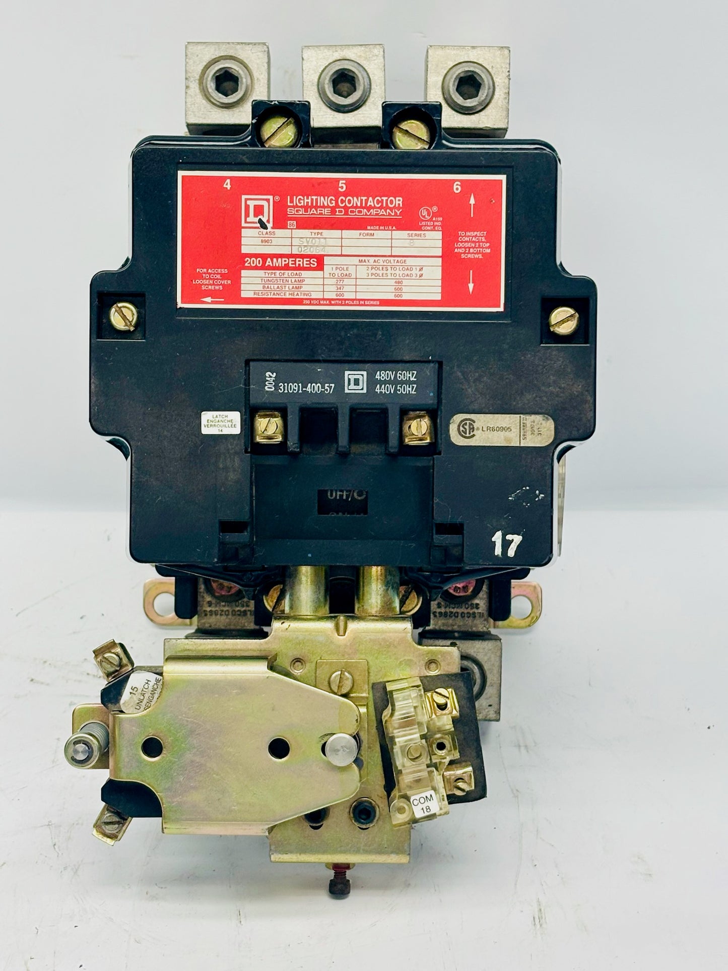 Square D 8903SV011 3-Pole Lighting Contactor 200A
