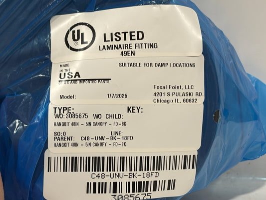 5 PK Focal Point C48‑UNV‑BK‑18FD 48″ Universal Ceiling Hang Kit