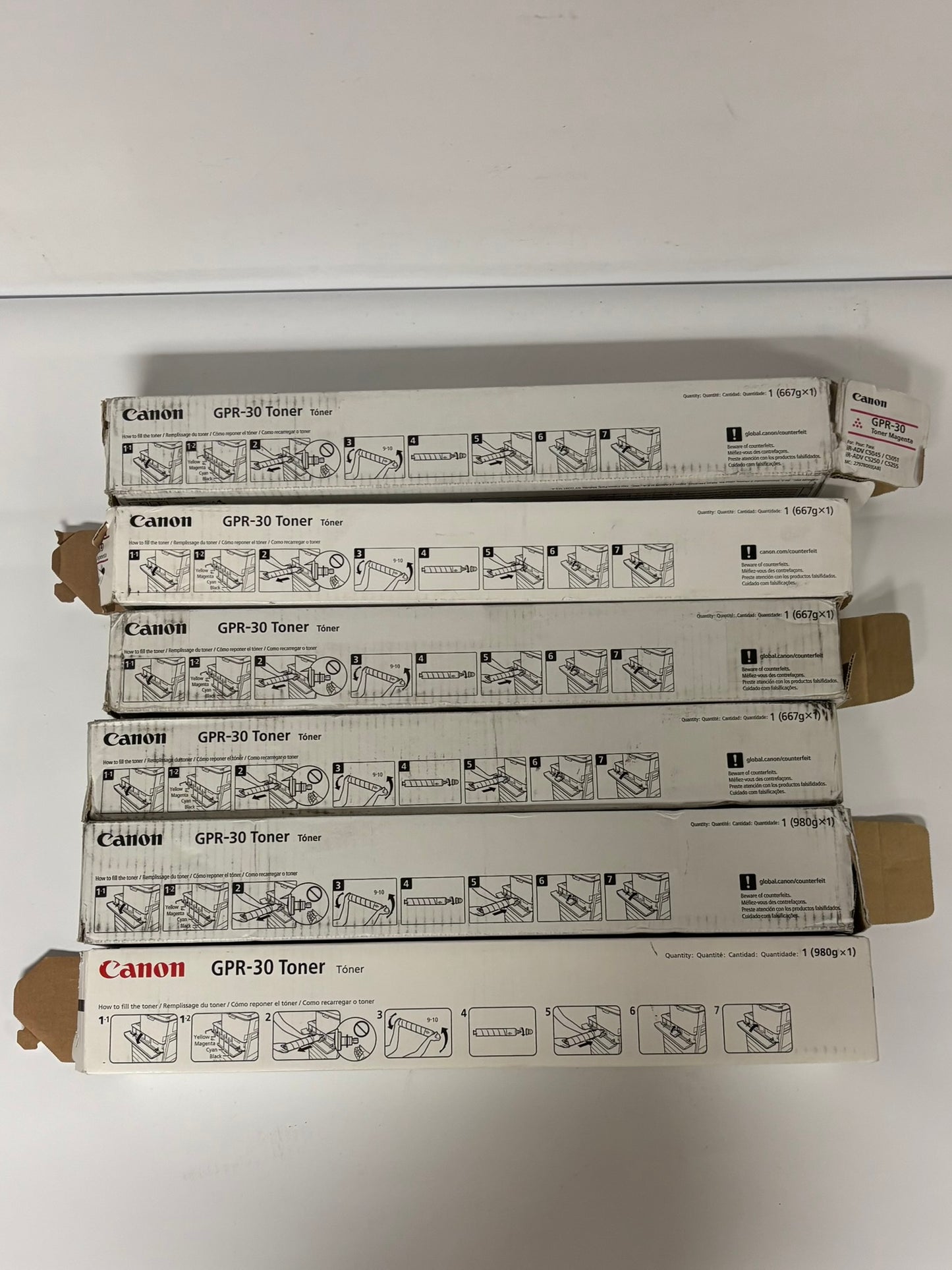 6 Open Genuine Canon iRA C5045,C5051,C5250,C5255 GPR-30MYK Toners (No Cyan)