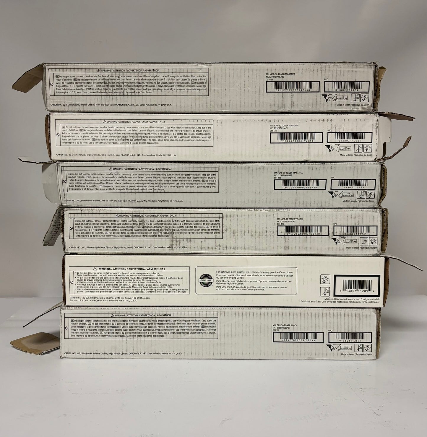 6 Open Genuine Canon iRA C5045,C5051,C5250,C5255 GPR-30MYK Toners (No Cyan)