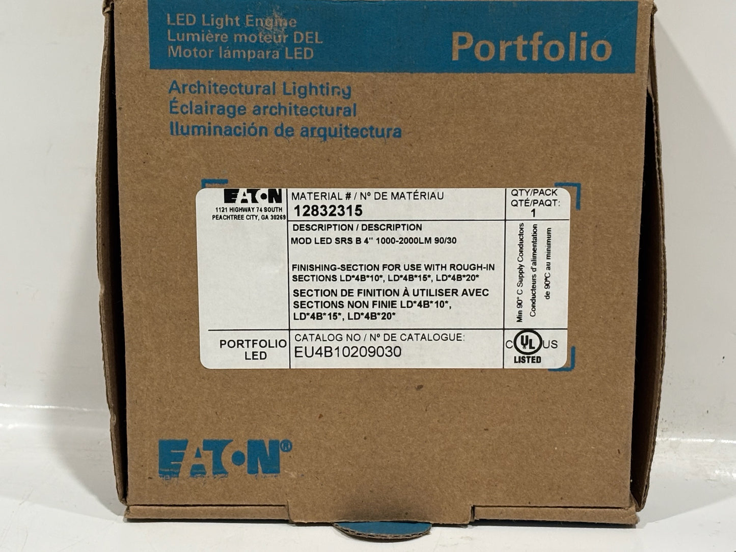 Eaton 12832315 4″ LED Module, 1000–2000 Lumens, 3000K, 90 CRI, Black Finish