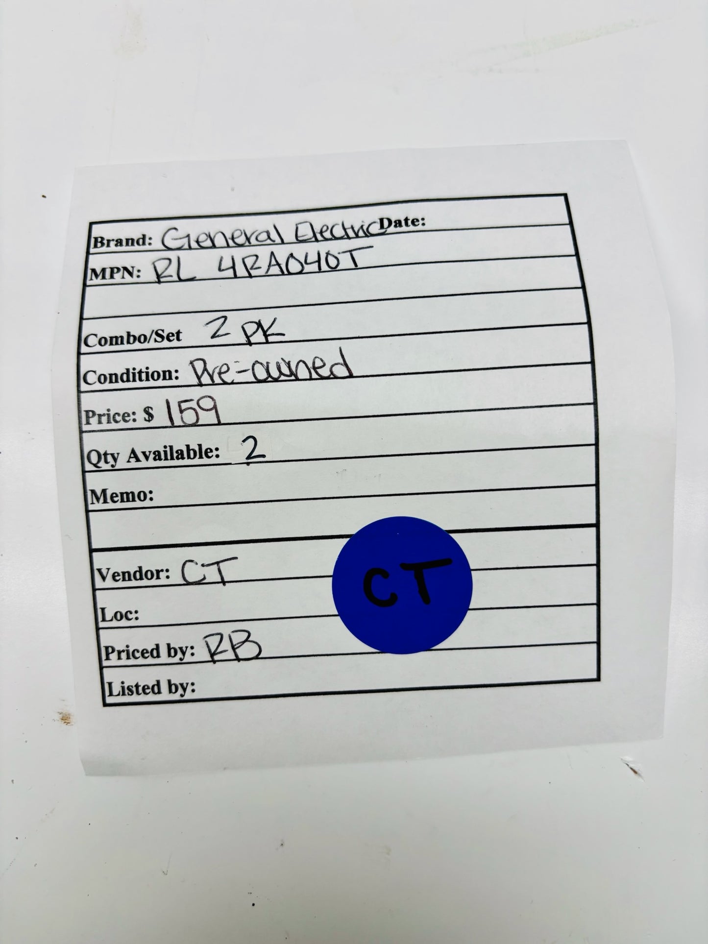 2 Pk General Electric RL4RA040T 4-Pole Auxiliary Control Relay 20A