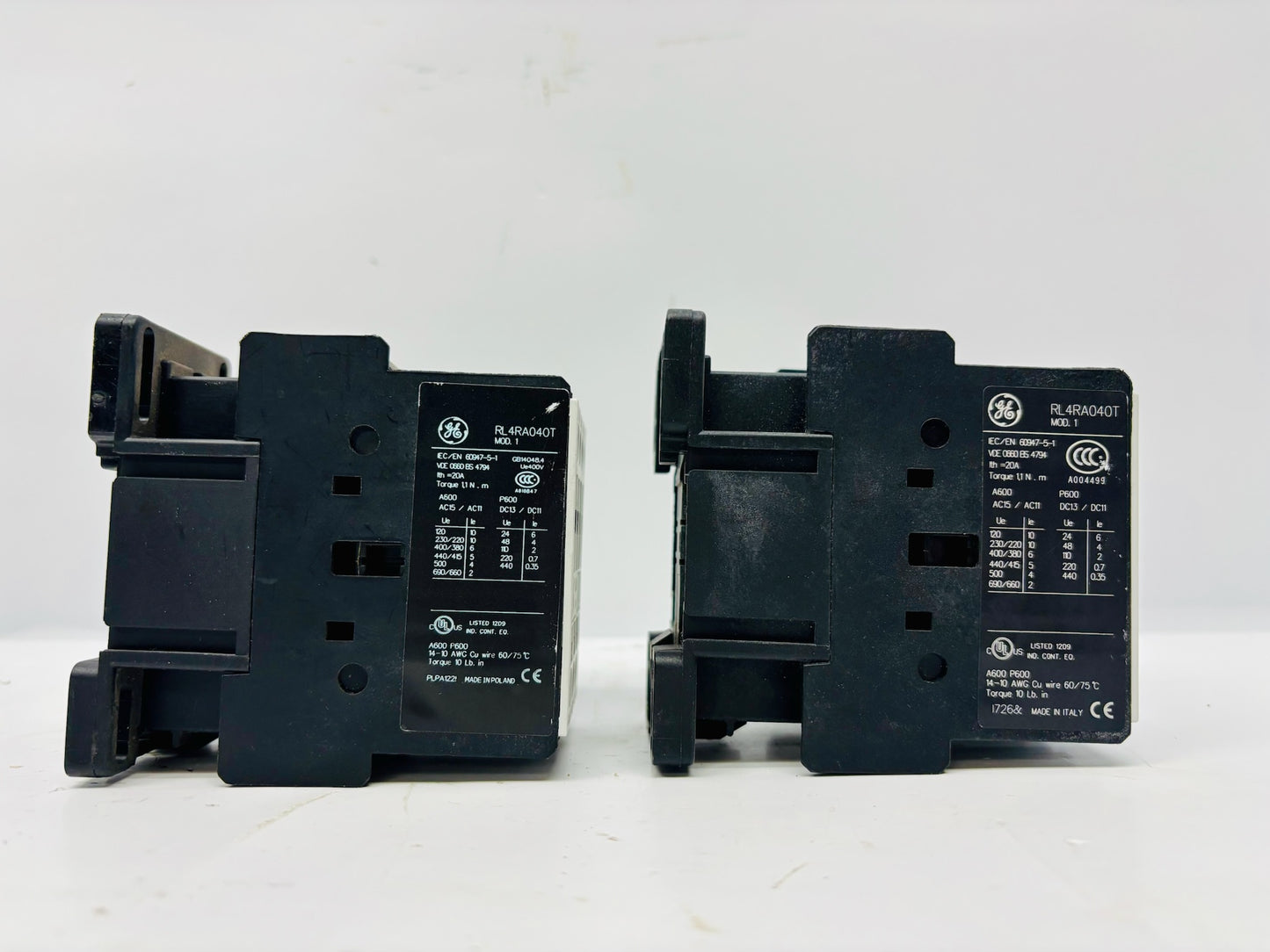 2 Pk General Electric RL4RA040T 4-Pole Auxiliary Control Relay 20A