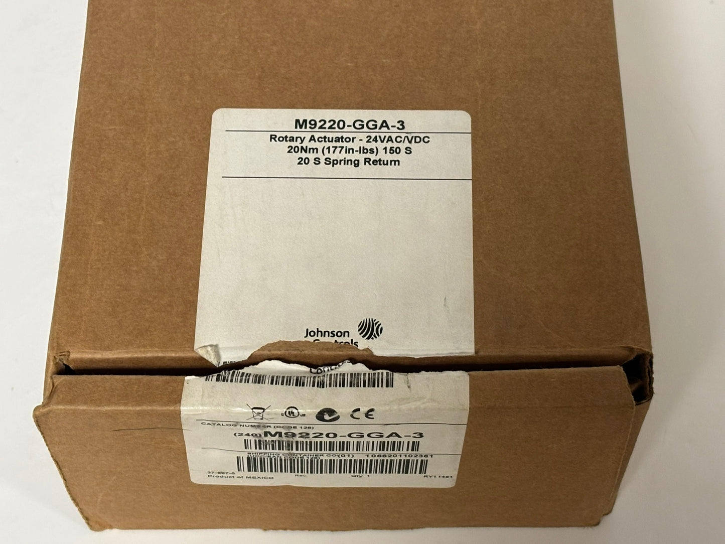 JOHNSON CONTROLS M9220-GGA-3 Electric Actuator 177 in-lb Spring 24VAC/DC