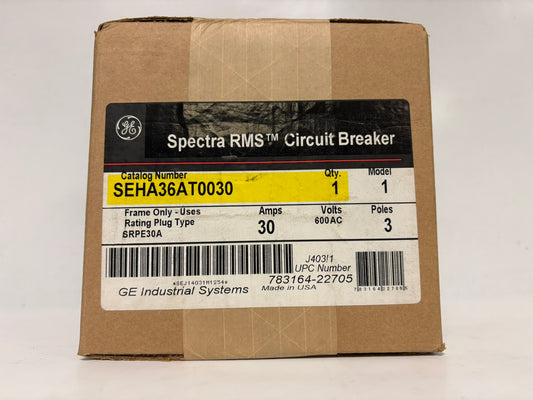 GE Spectra RMS Circuit Breaker SEHA36AT0030 3 pole Frame Only - 30 AMP - 600 VAC