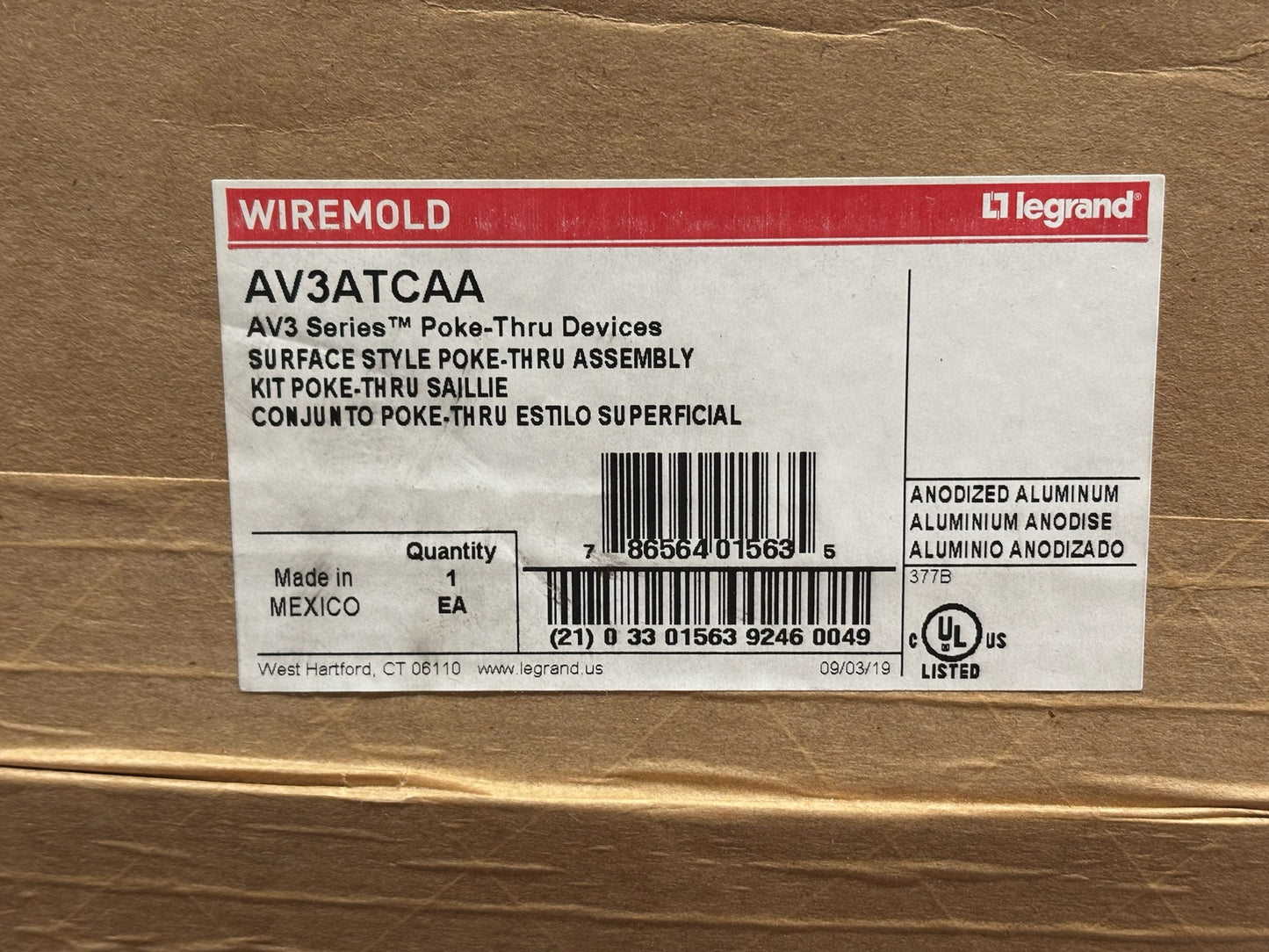 Wiremold AV3ATCAA Poke-Thru Device with Power and AV Connectivity