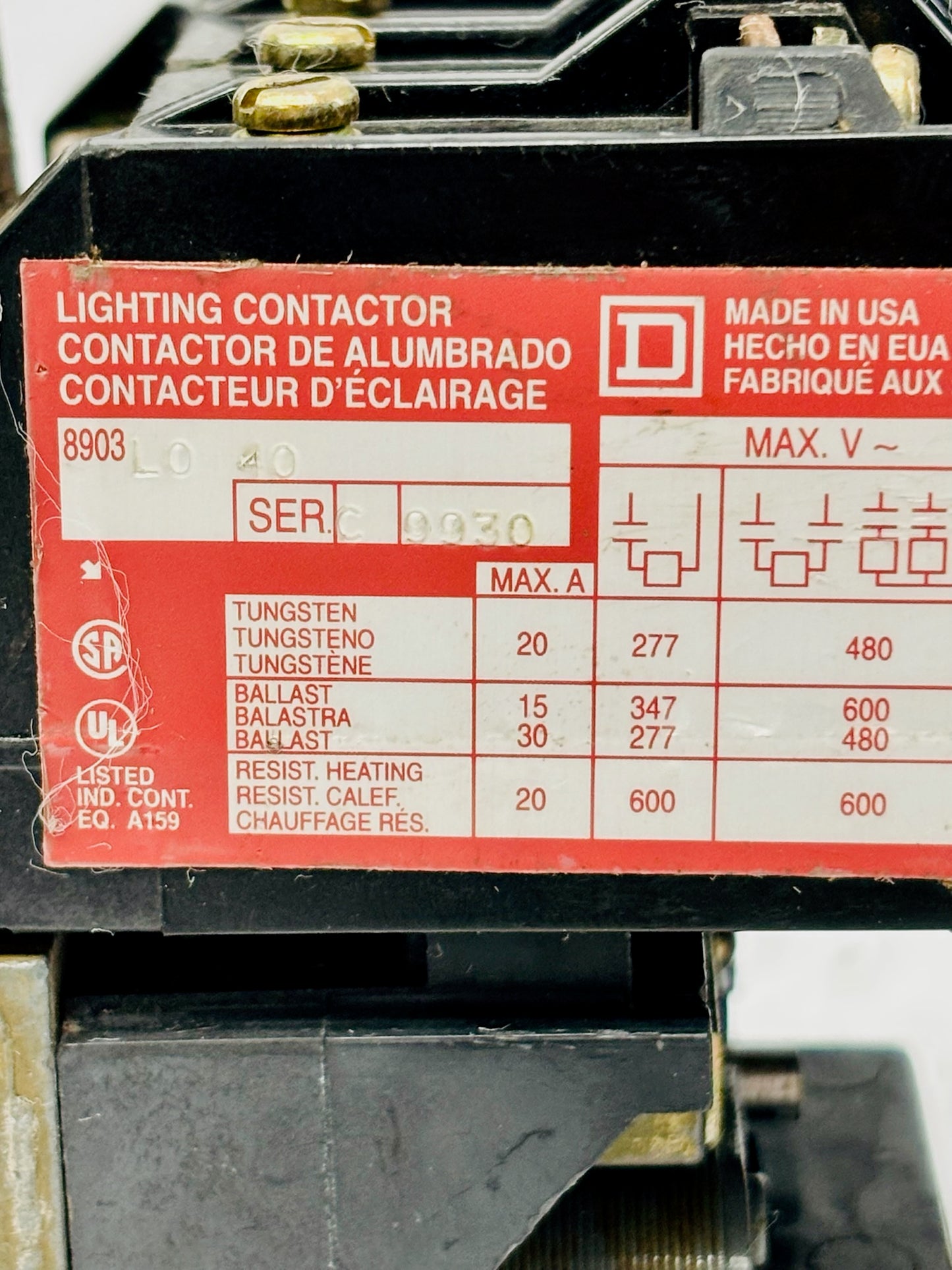 2 Pk Square D 8903L040 40A 4-Pole Lighting Contactor