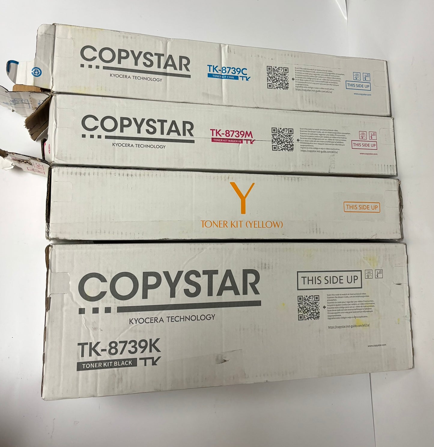 4 Genuine Kyocera 7052ci,7353ci,8052ci,8353ci CMYK Toners TK-8739CMK & TK-8727Y