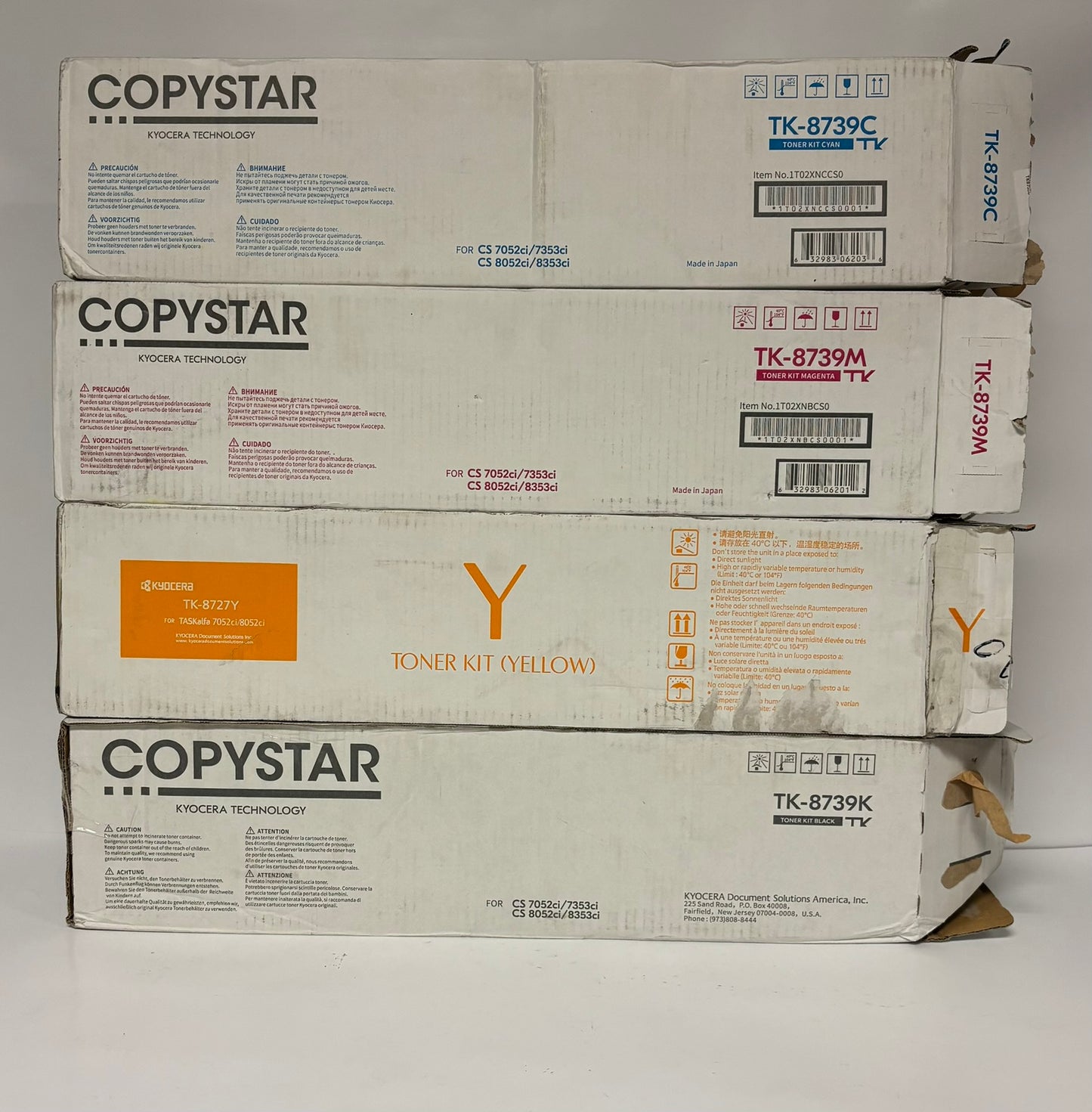 4 Genuine Kyocera 7052ci,7353ci,8052ci,8353ci CMYK Toners TK-8739CMK & TK-8727Y