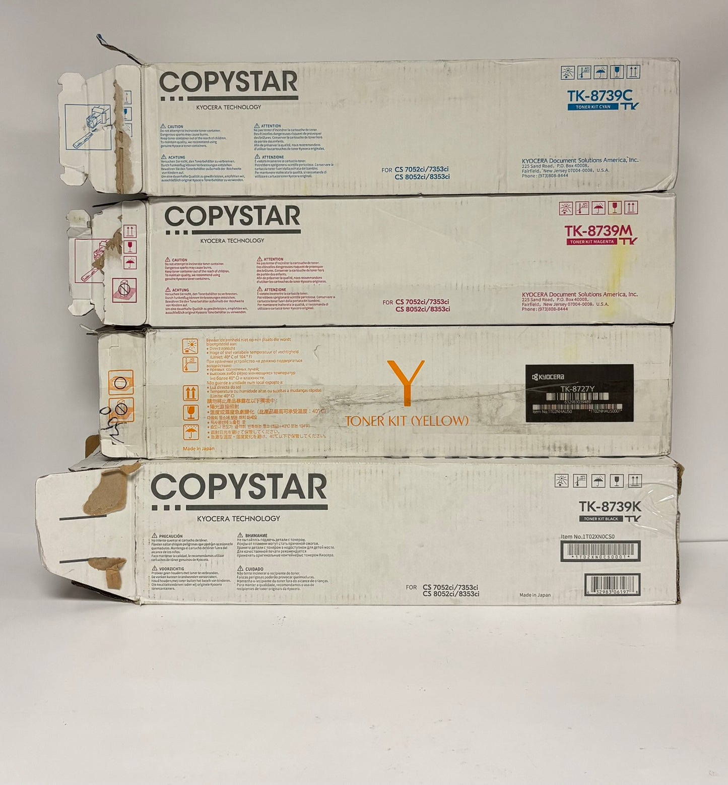 4 Genuine Kyocera 7052ci,7353ci,8052ci,8353ci CMYK Toners TK-8739CMK & TK-8727Y