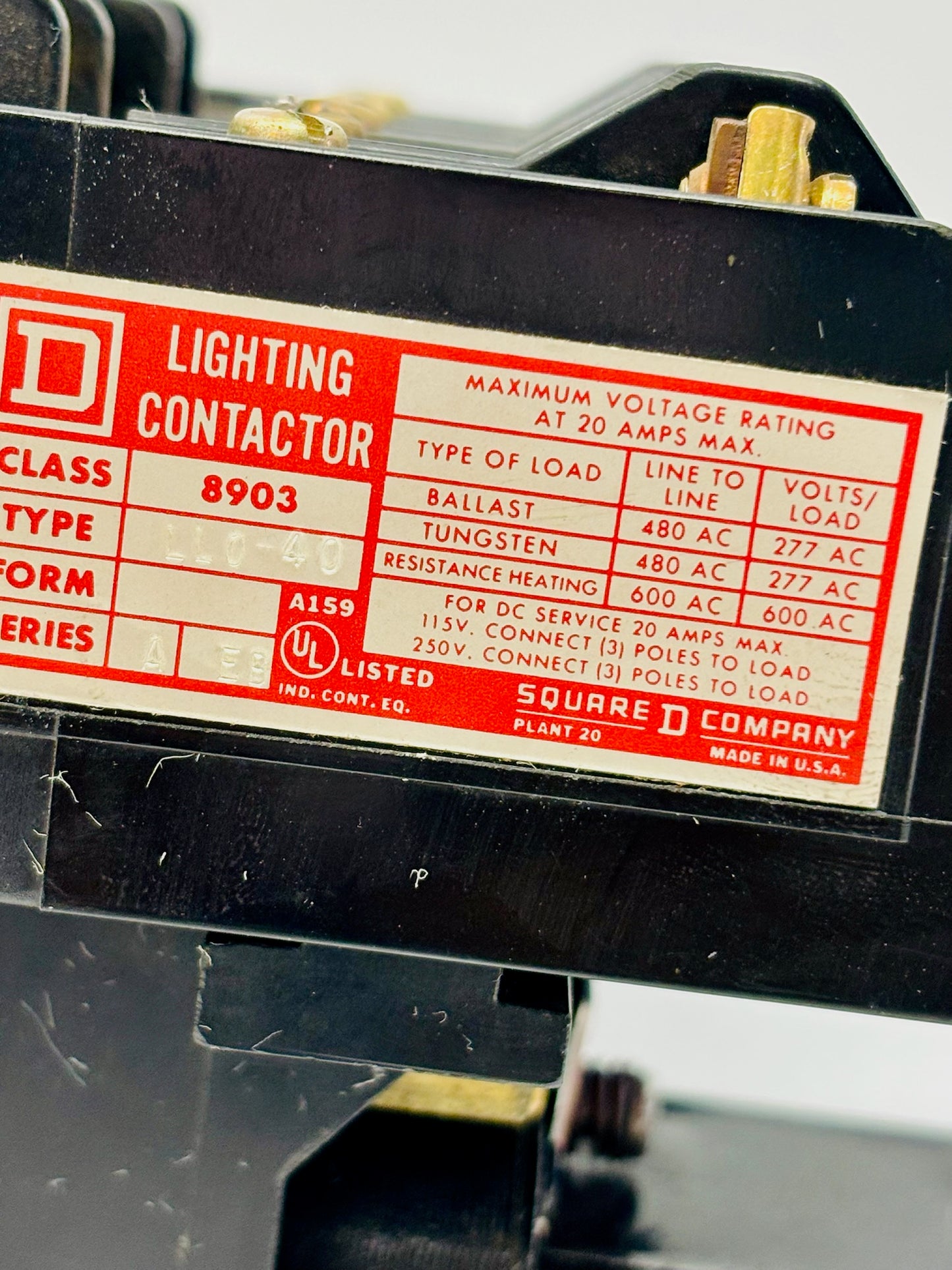 Square D 8903LL040 40A 4-Pole Lighting Contactor