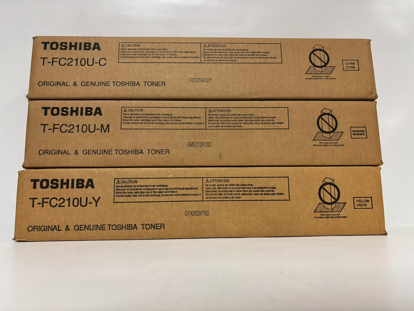 3 OEM Toshiba eStudio 2010AC, 2510AC CMY Toners T-FC210U-C,T-FC210U-M,T-FC210U-Y