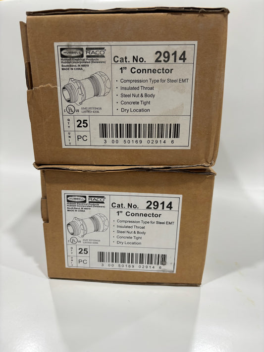 50 PK RACO 2914-1 Connector: Steel EMT Set-Screw Type, 1-Inch Size