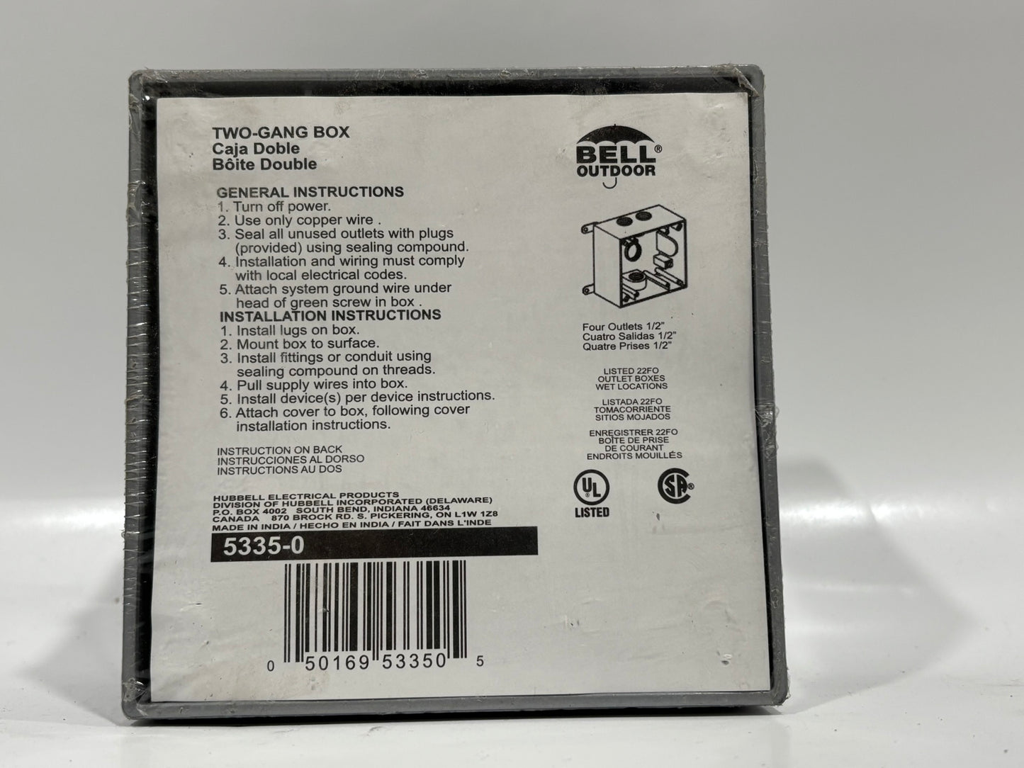 Bell 5335-0 2-Gang Weatherproof Box, 4 Outlets, Die-Cast Aluminum