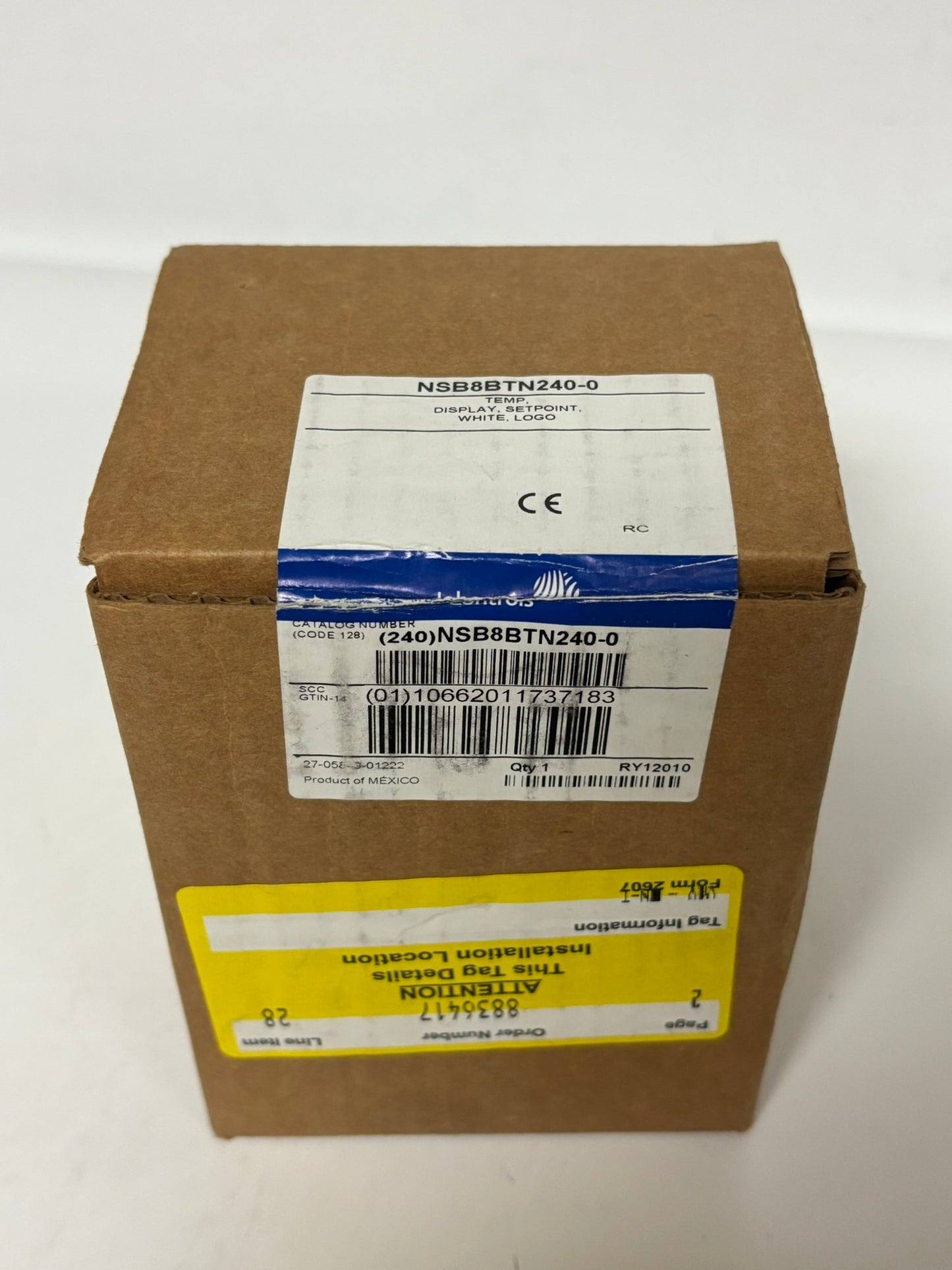 Johnson Controls NSB8BTN240-0 Humidity Sensor Temp, Display, Setpoint, White