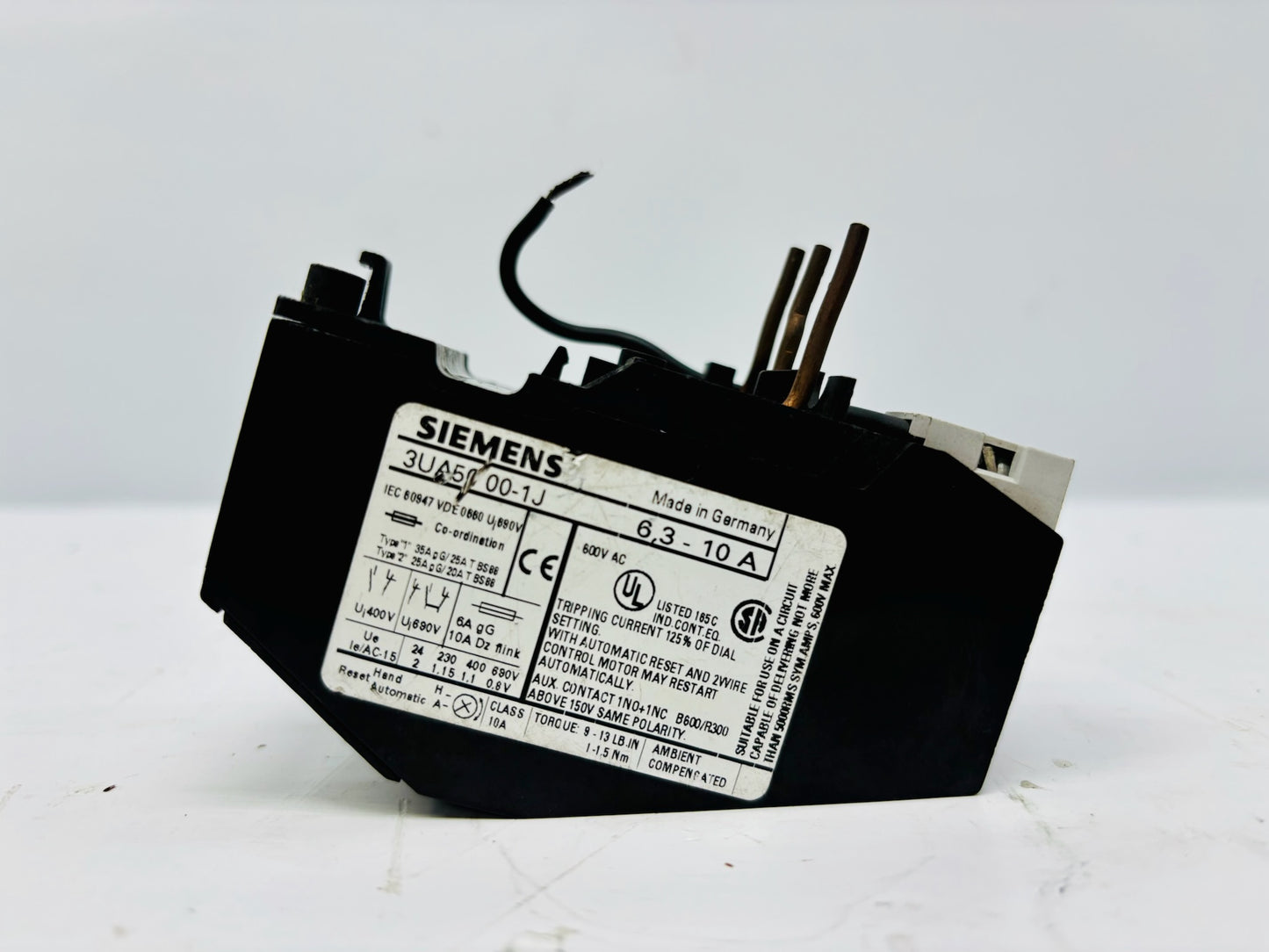 Siemens 3UA50‑00‑1H thermal overload relay, 5–8 A range