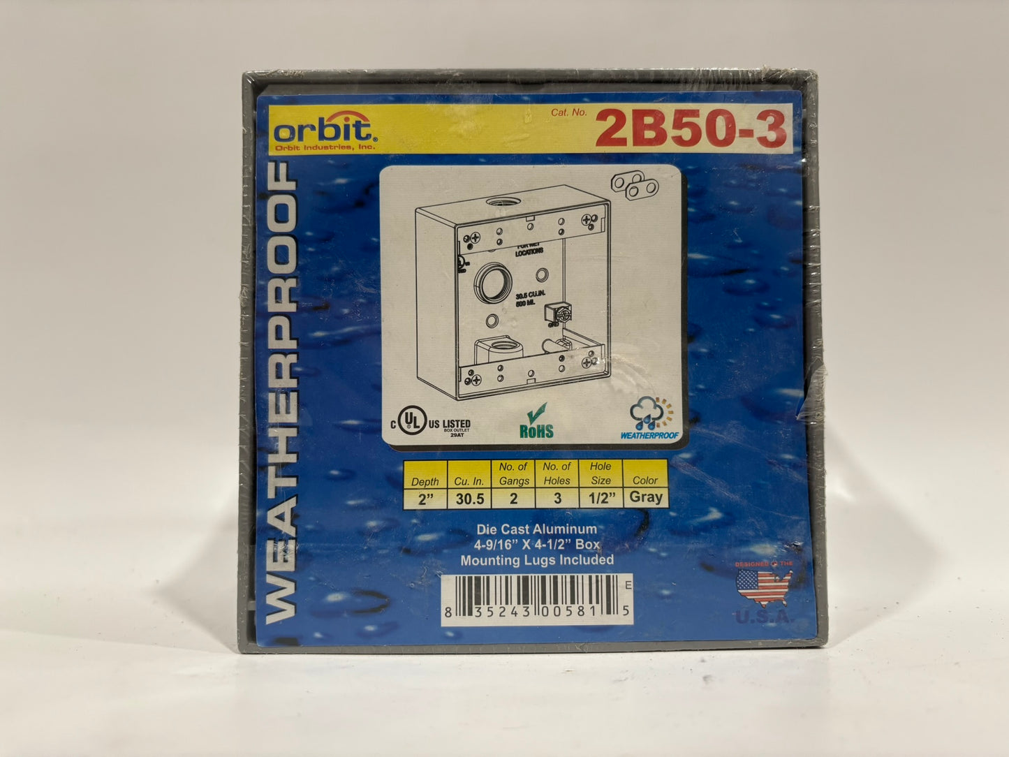 Orbit 2B50‑3 – 2‑Gang, 2″ Deep Weatherproof Die‑Cast Aluminum Box (Gray)