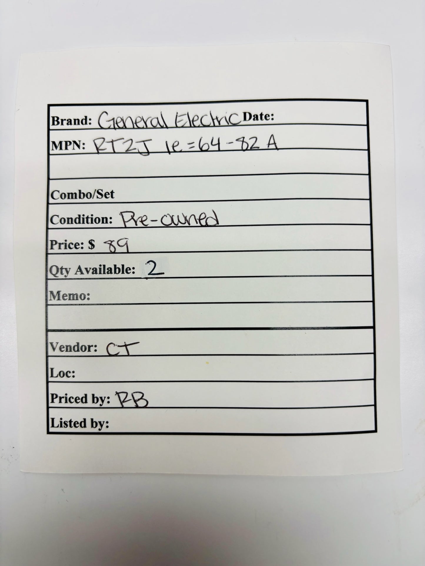General Electric RT2J IE = 64–82 A Thermal Overload Relay