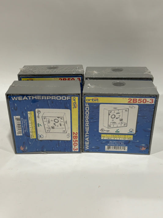 4 PK Orbit 2B50-3 2-Gang Weatherproof Box with ½" Hubs, Aluminum, Gray