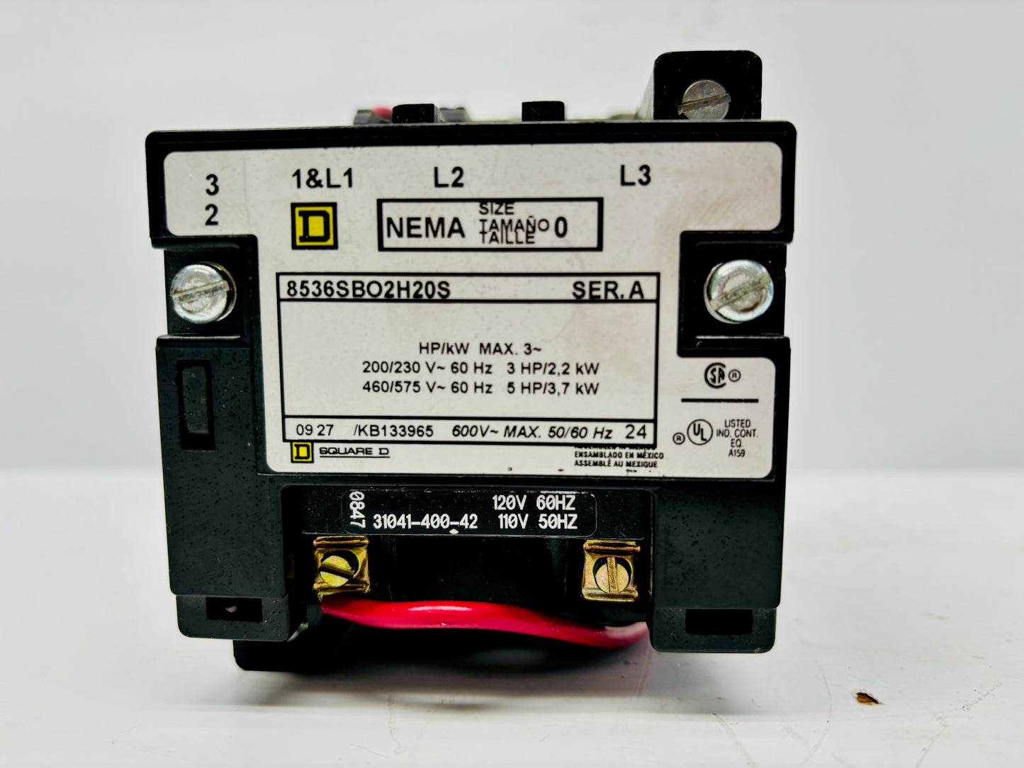 Square D 8536SB02H20S NEMA size 0 Three Pole Magnetic Motor Starter