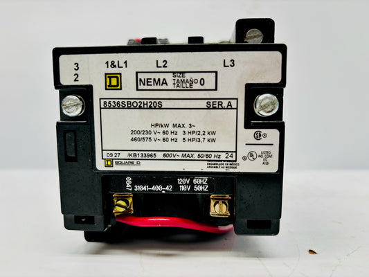 Square D 8536SB02H20S NEMA size 0 Three Pole Magnetic Motor Starter