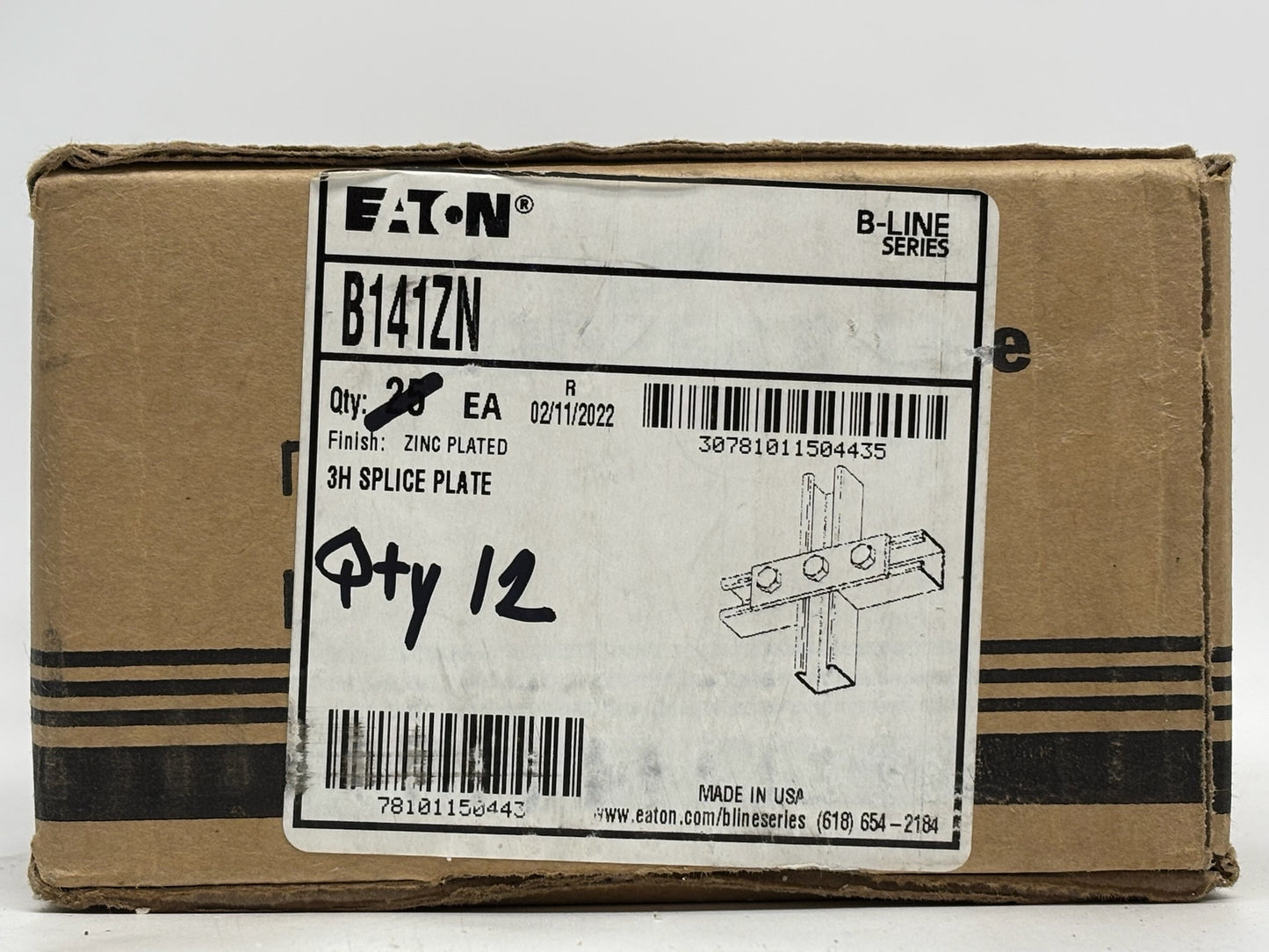 12 PK Eaton B-Line B141ZN Pipe Straps, Zinc-Plated Steel, 1-Hole