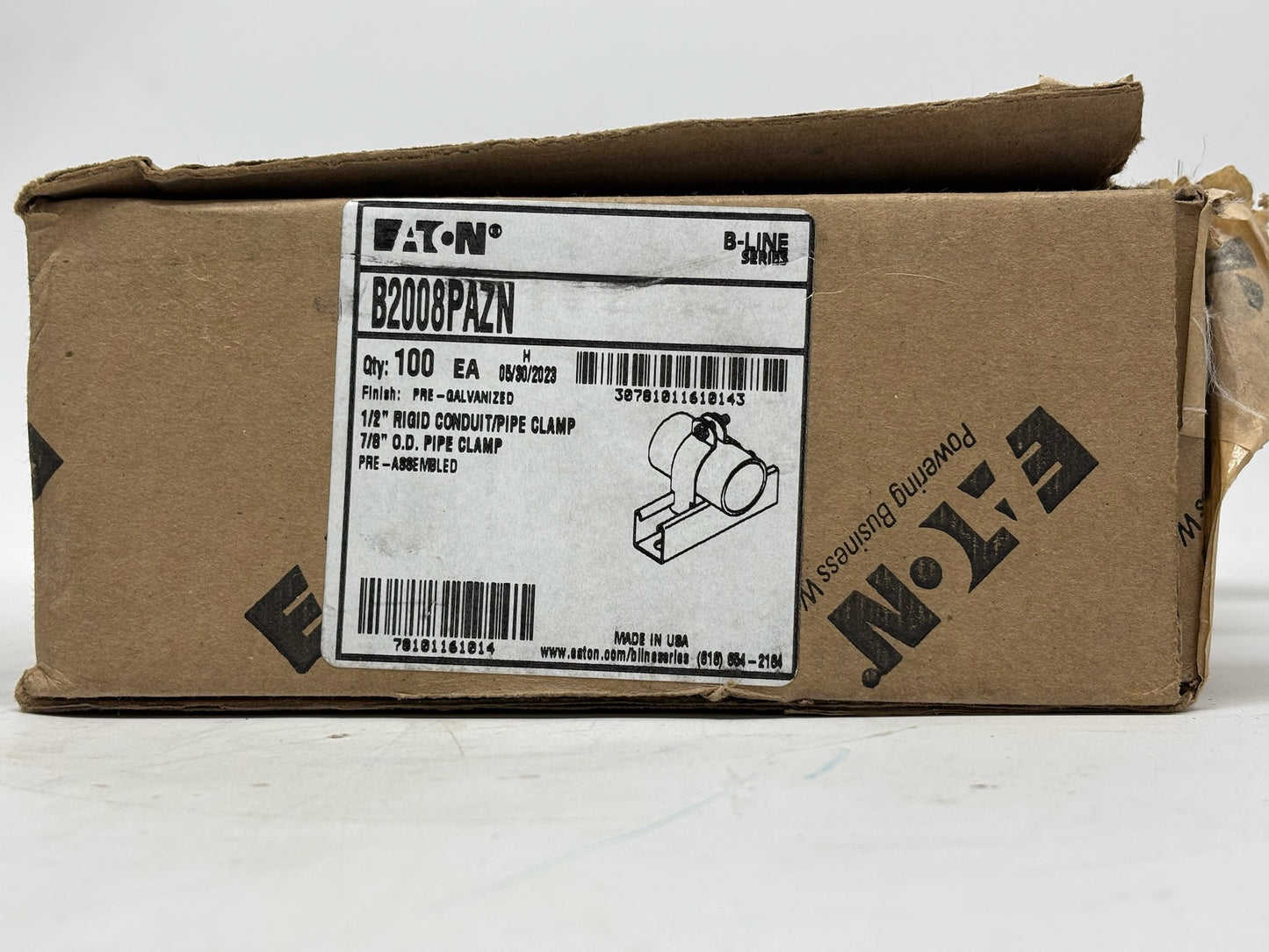 83 PK Eaton B‑Line B2008PAZN ½″ Conduit/Pipe Clamps, Zinc‑Plated Steel