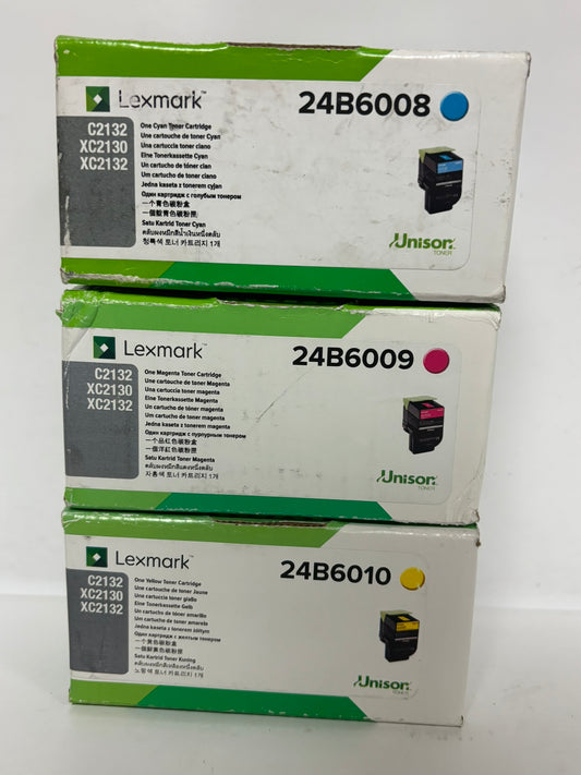3 Open Genuine LEXMARK C2132,XC2130,XC2132 CMY Toners 24B6008,24B6009,24B6010