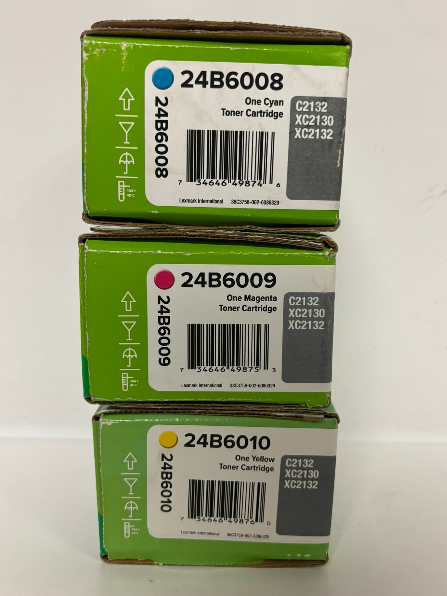 3 Open Genuine LEXMARK C2132,XC2130,XC2132 CMY Toners 24B6008,24B6009,24B6010