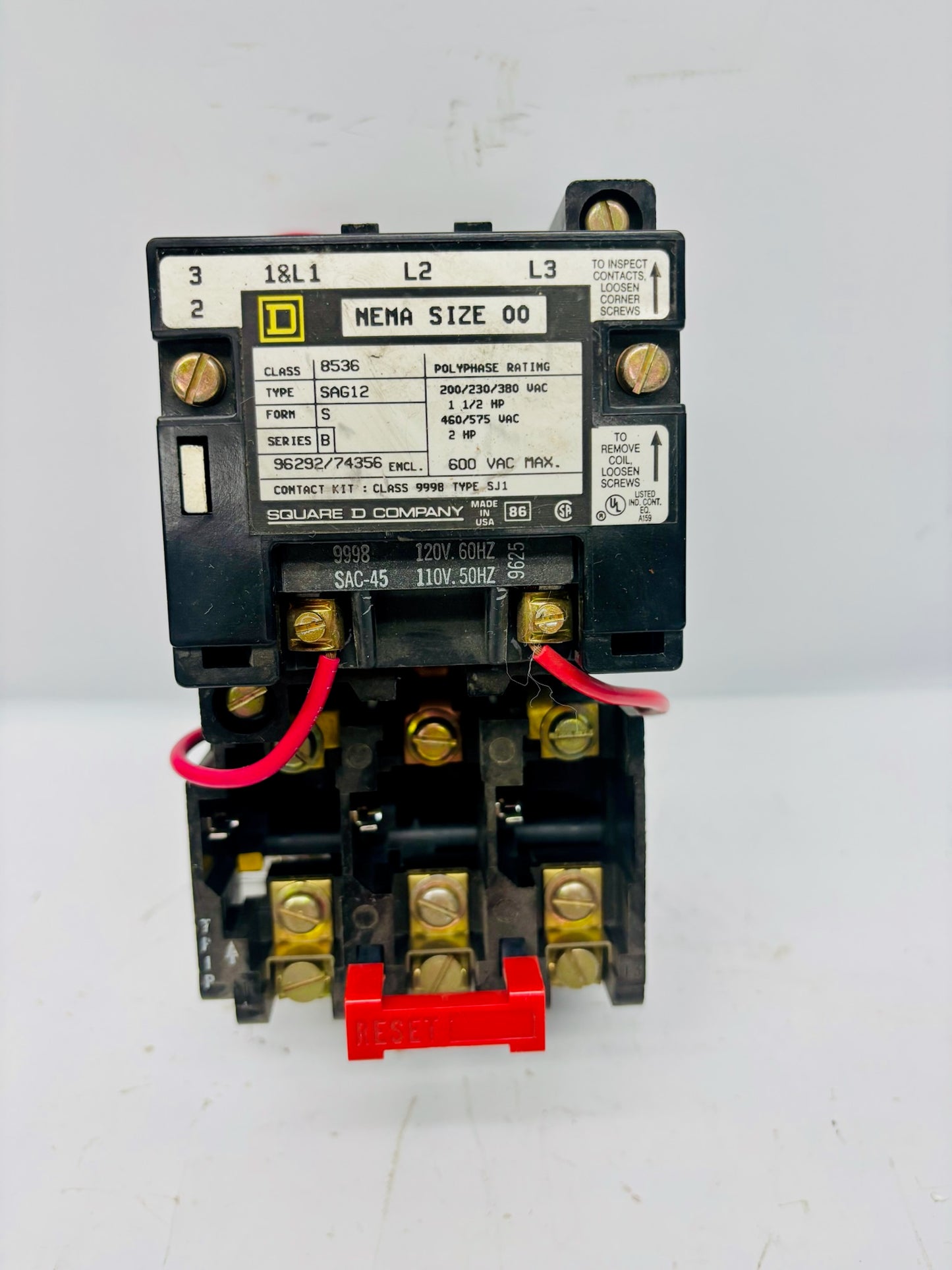 Square D 8536SAG12 NEMA Size 00 Magnetic Motor Starter