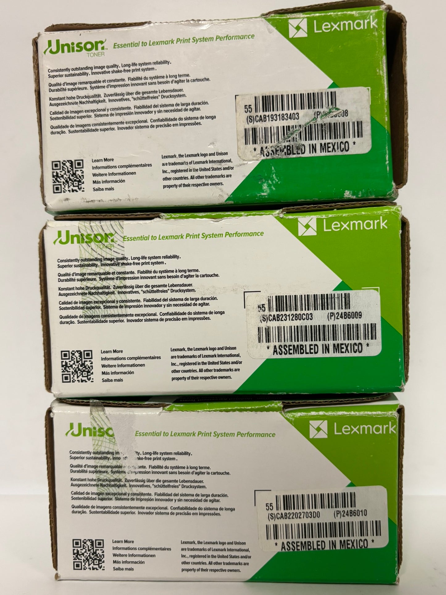 3 Open Genuine LEXMARK C2132,XC2130,XC2132 CMY Toners 24B6008,24B6009,24B6010