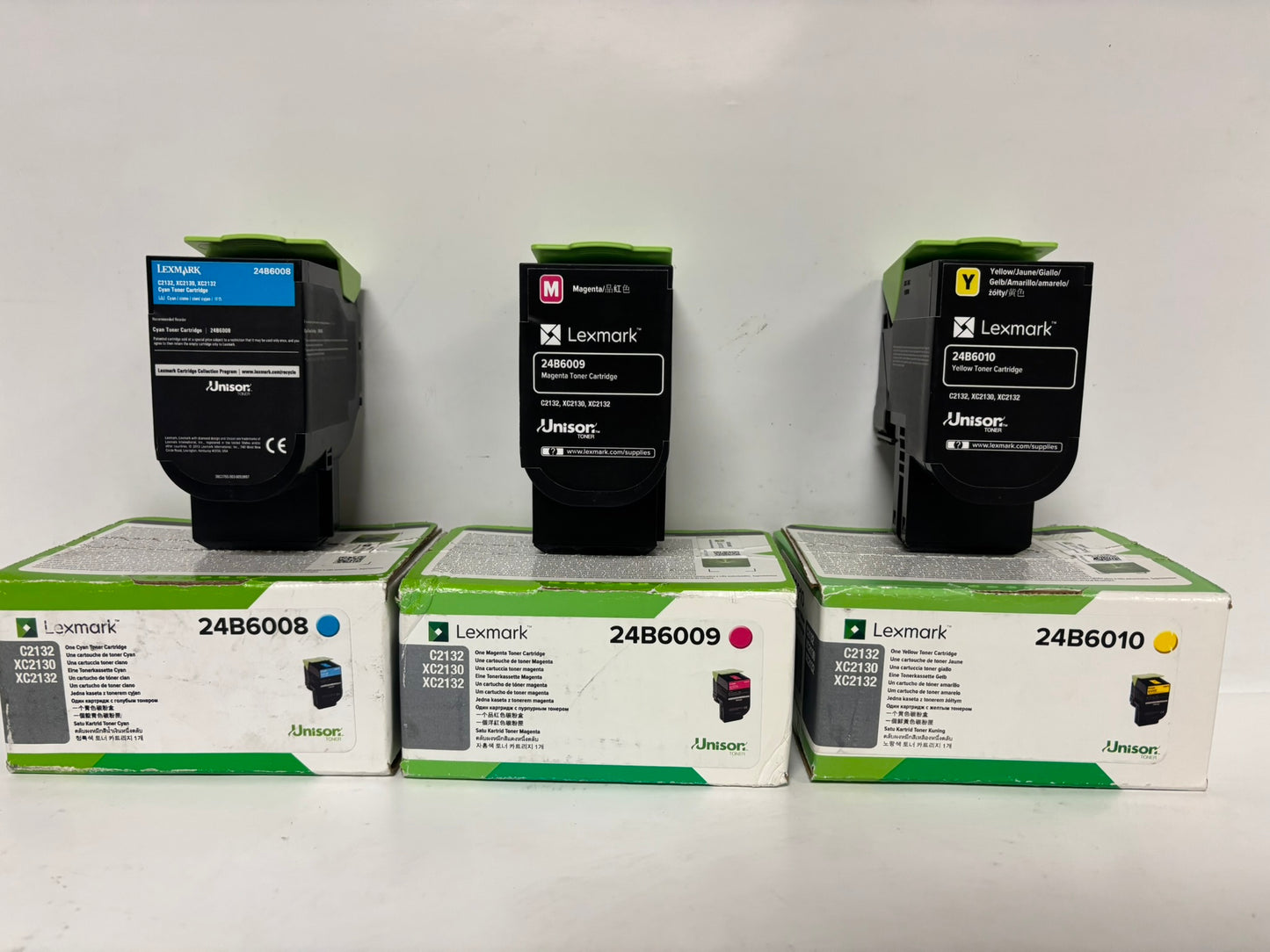 3 Open Genuine LEXMARK C2132,XC2130,XC2132 CMY Toners 24B6008,24B6009,24B6010