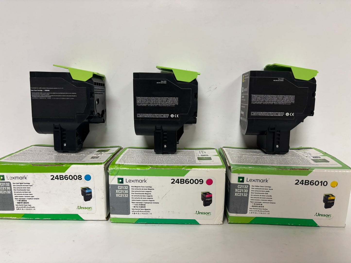 3 Open Genuine LEXMARK C2132,XC2130,XC2132 CMY Toners 24B6008,24B6009,24B6010