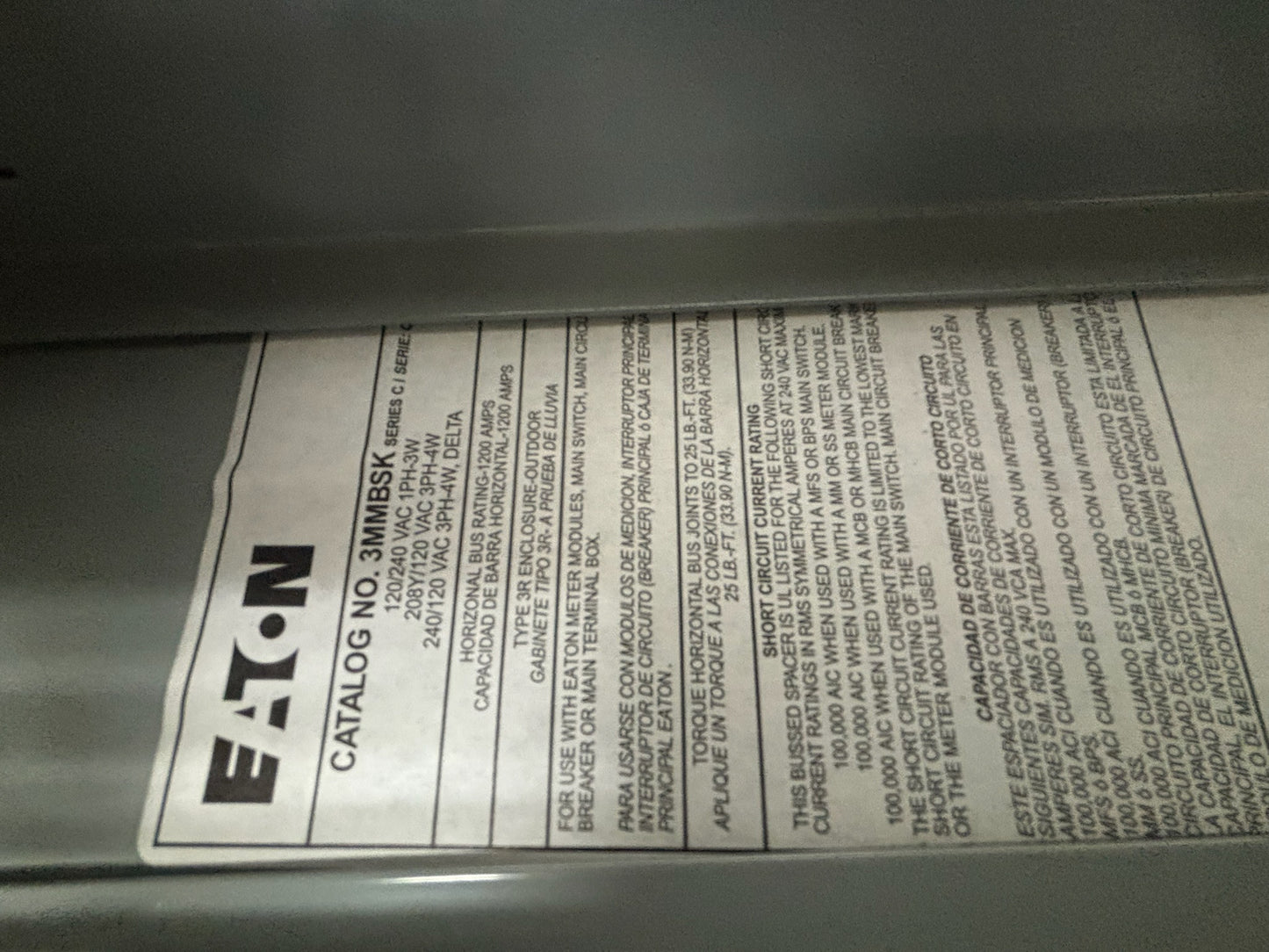 Eaton 3MMBSK 1200A Bussed Spacer for 1MP/1MM/3MM Meter Stacks, 4" Wire