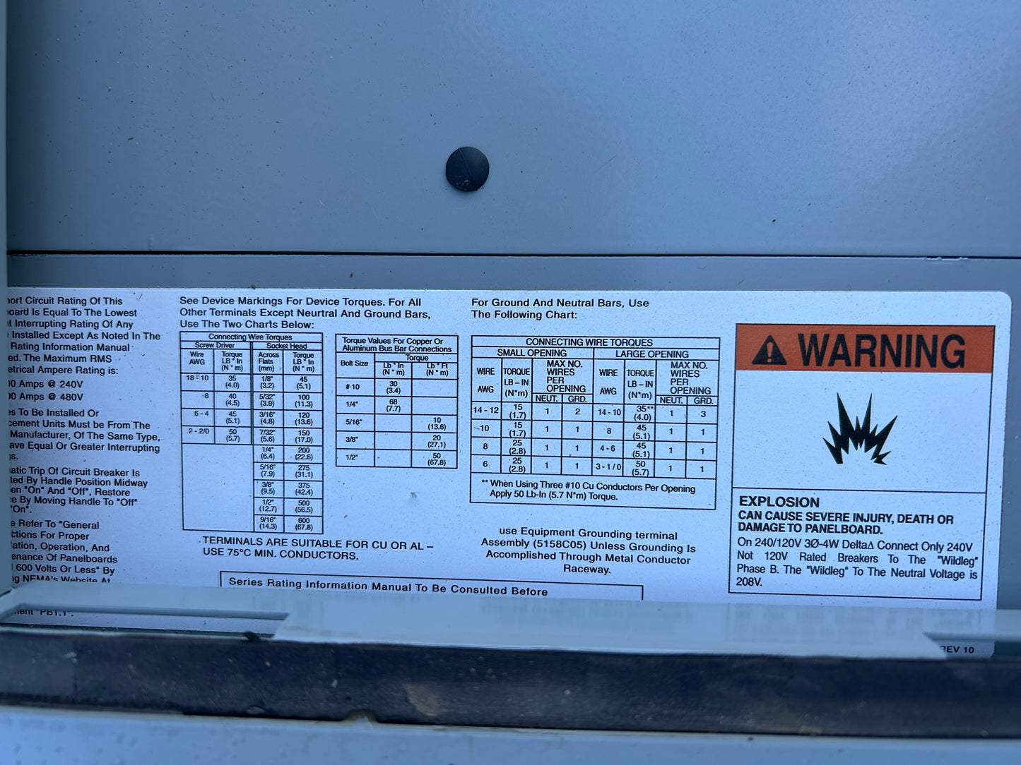 EATON PRL3A Panel Board 480y/277v 400 AMP 3 Phase Wire 4