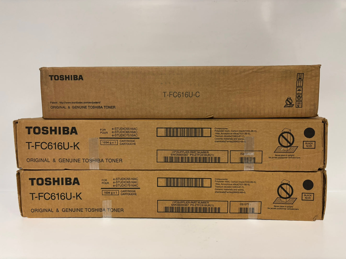 3 OEM Toshiba eSTUDIO 5516AC,6516AC,7516AC T-FC616U-CKK Toners(Water Damage Box)