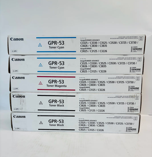 5 Genuine Canon iR Adv. C3325,C3330,C3525 Cyan,Magenta,& Black Toner GPR-53 CCMKK