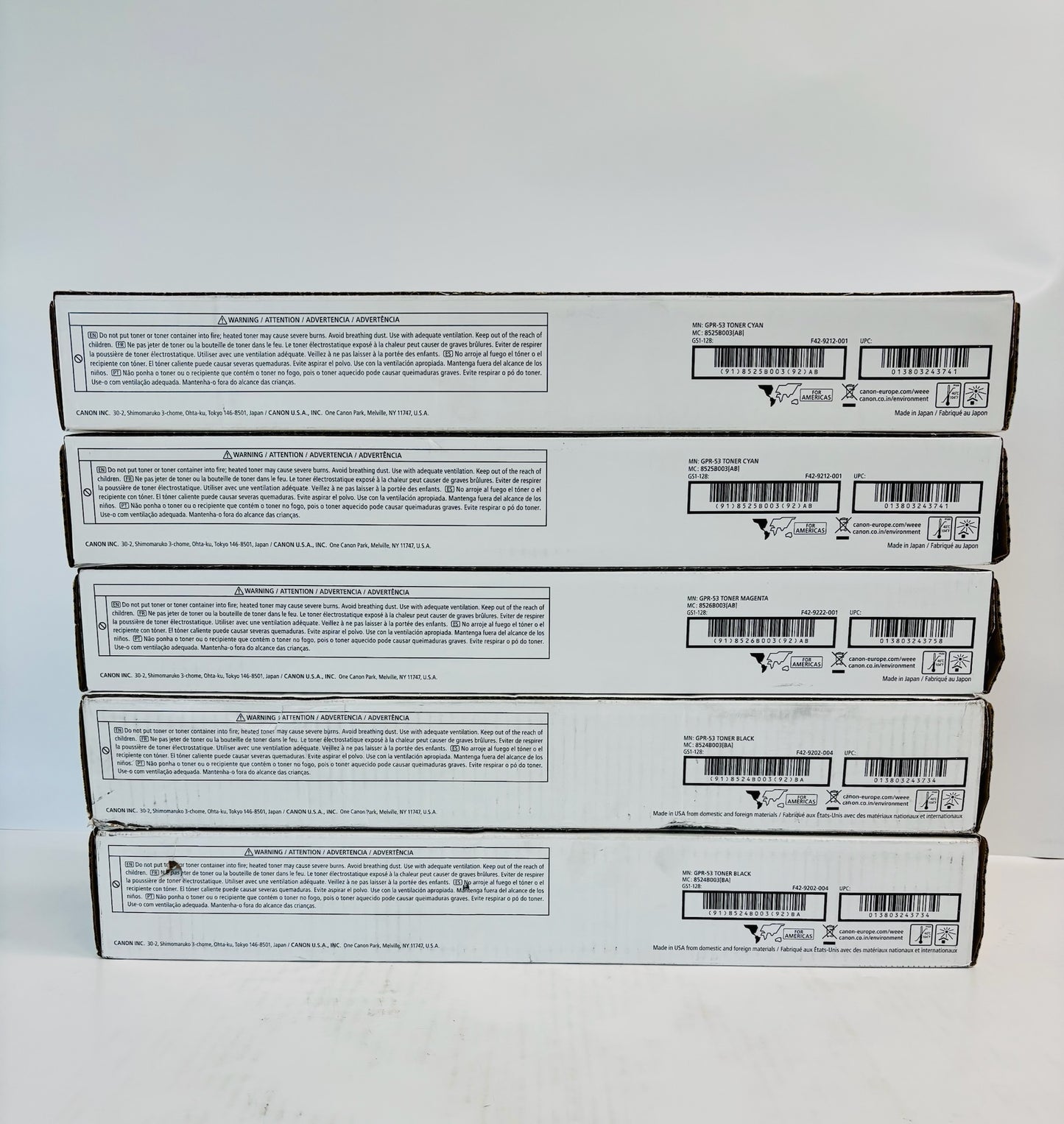 5 Genuine Canon iR Adv. C3325,C3330,C3525 Cyan,Magenta,& Black Toner GPR-53 CCMKK