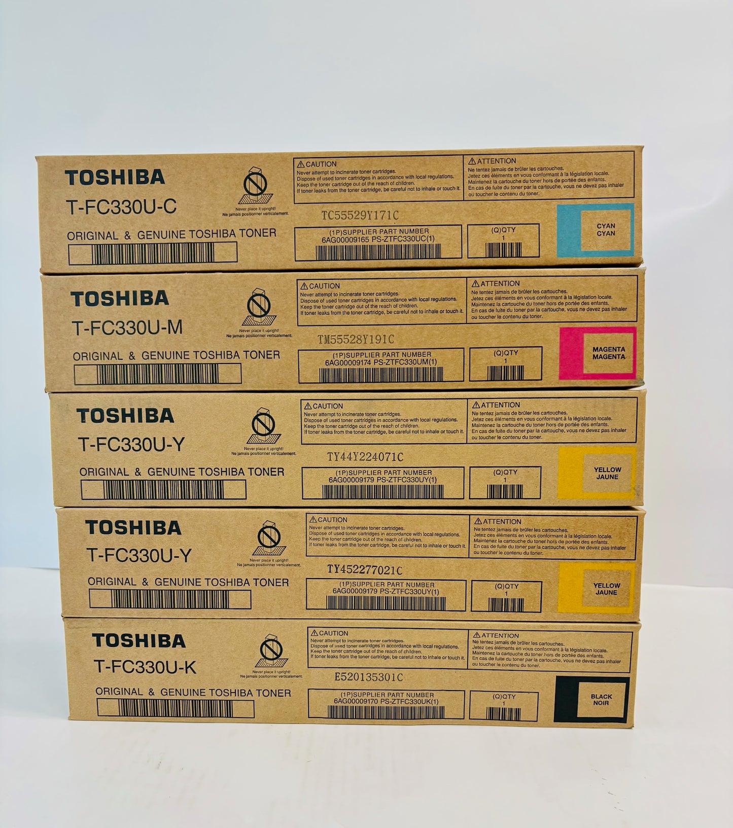 5 OEM Toshiba eS330AC,400AC Cyan,Magenta, Yellow & Black Toner T-FC330U CMYYK