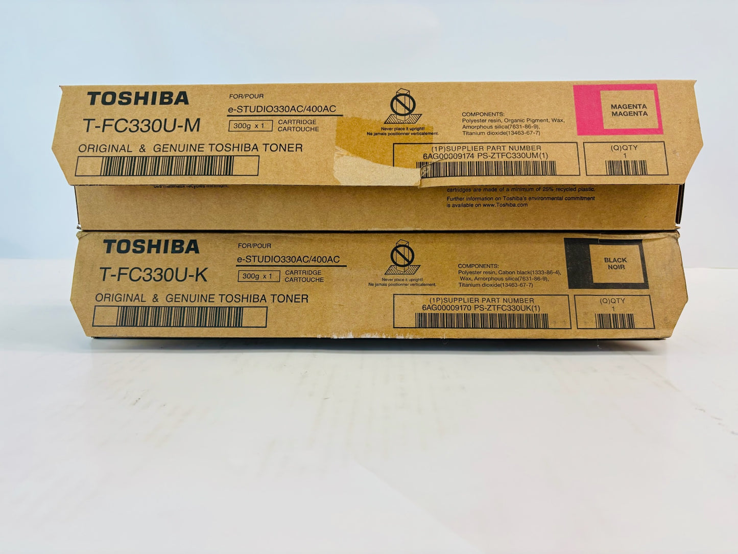 2 Open Genuine Toshiba eS330AC,400AC Magenta & Black Toner T-FC330U MK