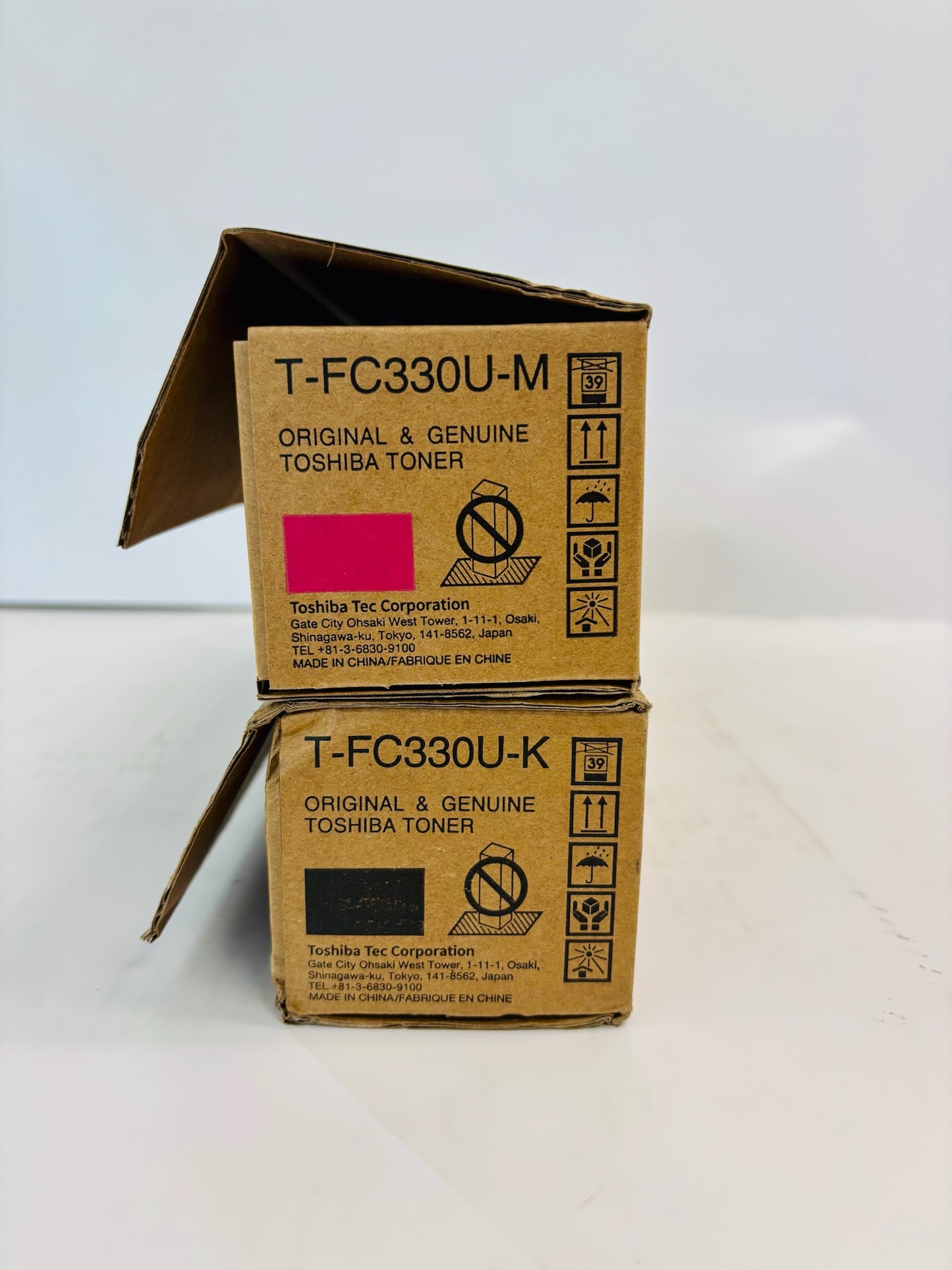 2 Open Genuine Toshiba eS330AC,400AC Magenta & Black Toner T-FC330U MK