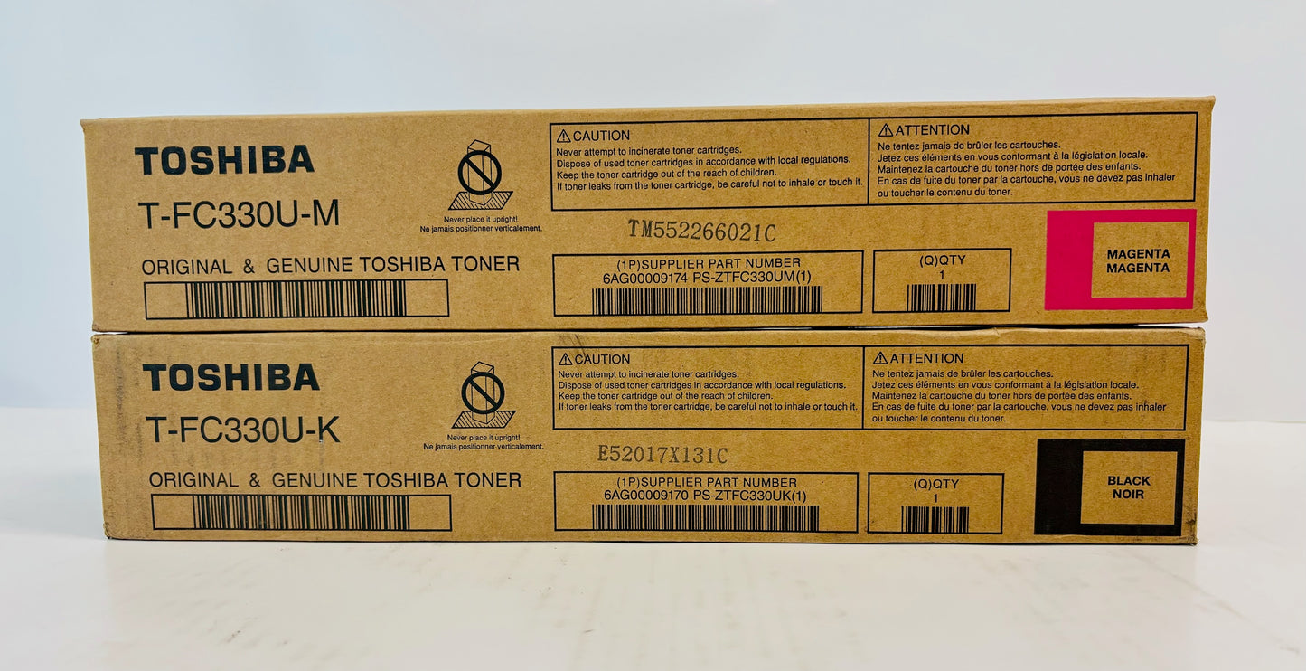 2 Open Genuine Toshiba eS330AC,400AC Magenta & Black Toner T-FC330U MK