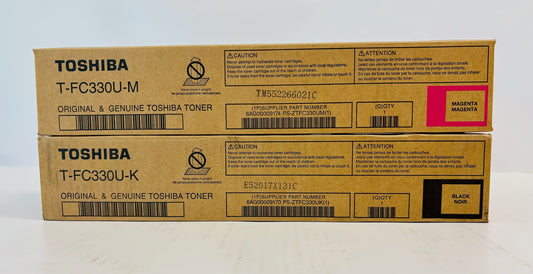 2 Open Genuine Toshiba eS330AC,400AC Magenta & Black Toner T-FC330U MK