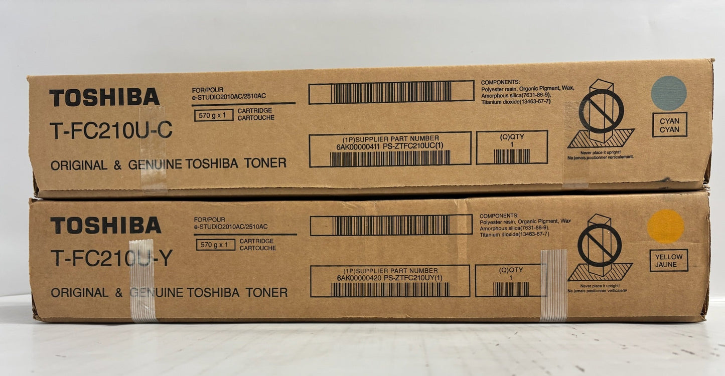 2 New OEM Toshiba eStudio 2010AC, 2510AC CY Toners T-FC210U (No Magenta&Black)