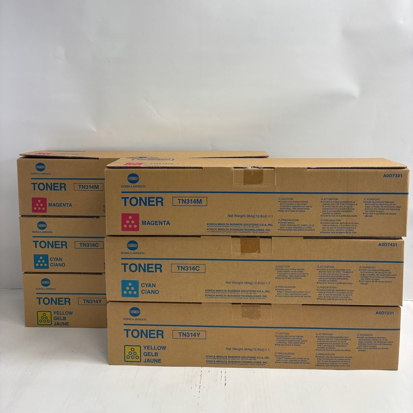 6 New Genuine Konica bizhub C353, C353P CCMMYY Toners TN314 (No Black)