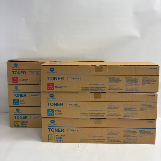 6 New Genuine Konica bizhub C353, C353P CCMMYY Toners TN314 (No Black)