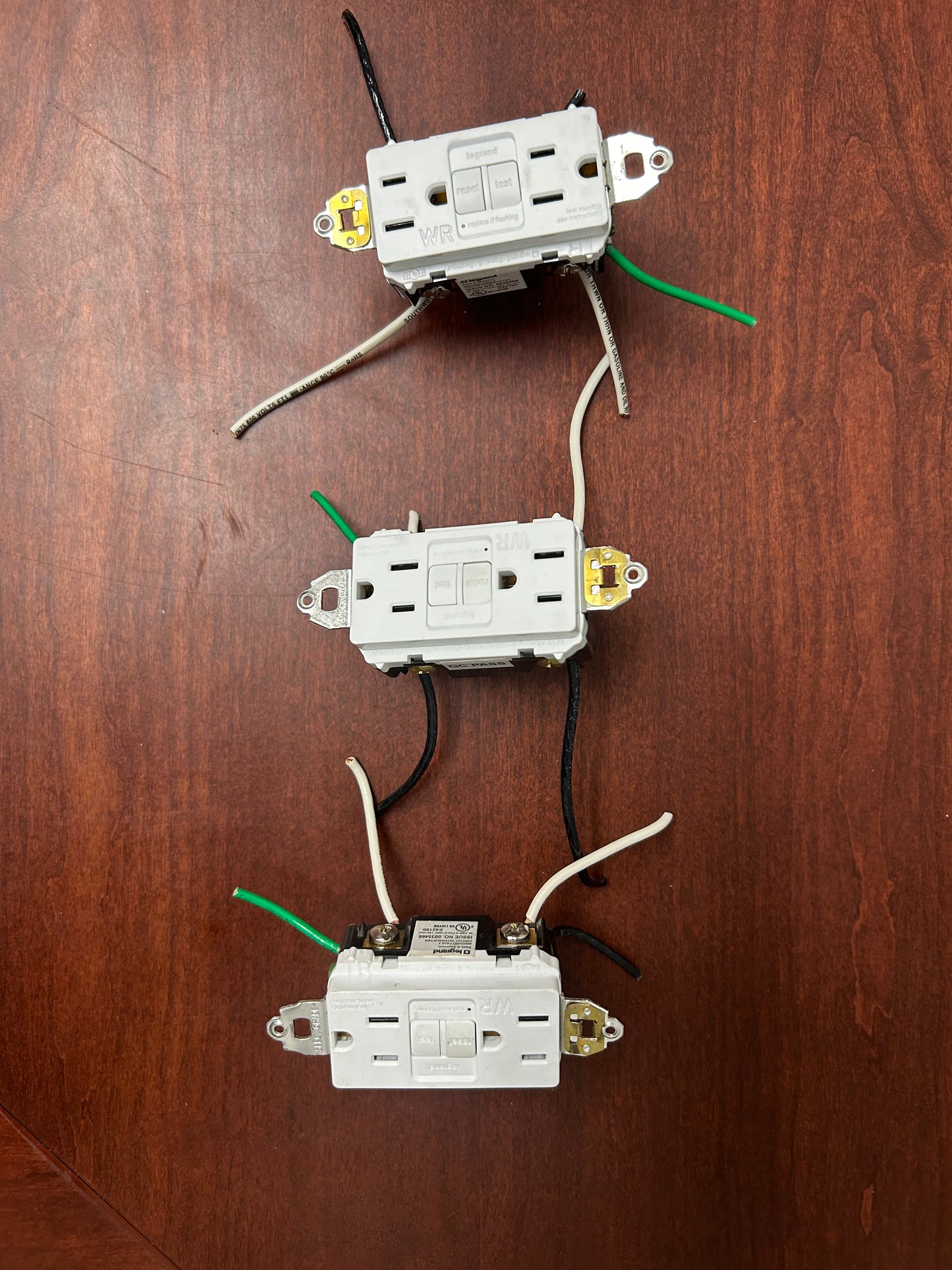 LOT OF (4) PREFABRICATED Legrand Radiant 1597TRW GFCI Duplex Self-Test Receptacle 15A 125VAC 60Hz