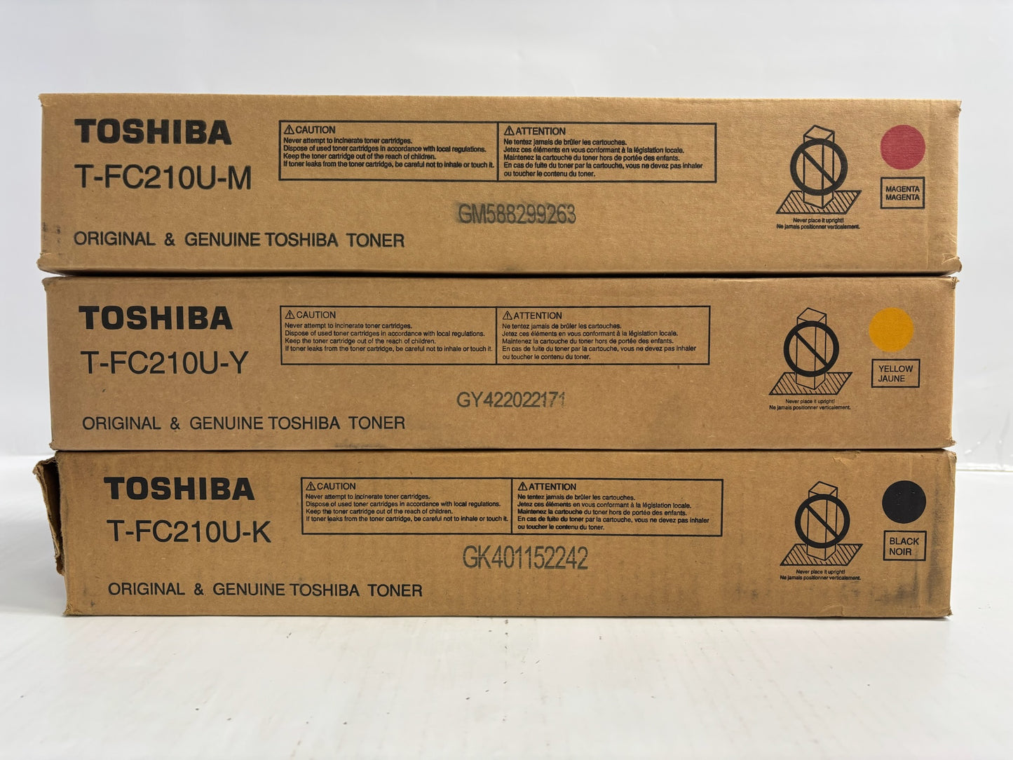 3 Open OEM Toshiba eStudio 2010AC,2510AC MYK Toners T-FC210U (No Cyan, No Tab)